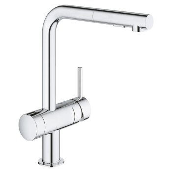 Baterie de bucătărie GROHE Minta, pipă înaltă în L, cap extractibil, crom
